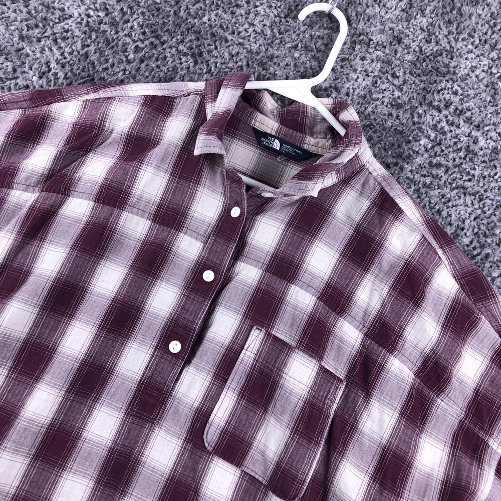 The North Face Shirt Womens Large Purple Plaid Short Sleeve Henley Tunic Casual